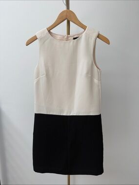 Sleeveless Two-Tone Shift Dress in Ivory and Black Size 2